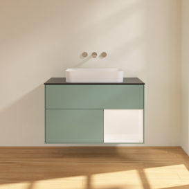 Тумба под раковину Villeroy & Boch Finion 100х50,1 см с подсветкой МДФ оливковый матовый лак/стекло черное матовое F662MTGM