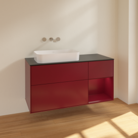 Тумба под раковину Villeroy & Boch Finion 120х50,1 см с подсветкой МДФ пион матовый лак/стекло черное матовое F692HBHB