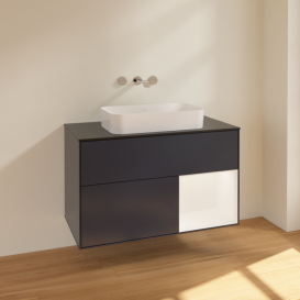 Тумба под раковину Villeroy & Boch Finion 100х50,1 см с подсветкой МДФ темно-синий матовый лак/стекло черное матовое F662MTHG