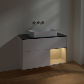 Тумба под раковину Villeroy & Boch Finion 100х50,1 см с подсветкой МДФ глянцевый белый лак/стекло черное матовое F662PCGF