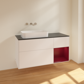 Тумба под раковину Villeroy & Boch Finion 120х50,1 см с подсветкой МДФ белый матовый лак/стекло черное матовое F692HBMT