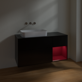 Тумба под раковину Villeroy & Boch Finion 120х50,1 см с подсветкой МДФ черный матовый лак/стекло черное матовое F692HBPD