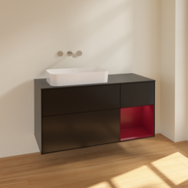 Тумба под раковину Villeroy & Boch Finion 120х50,1 см с подсветкой МДФ черный матовый лак/стекло черное матовое F692HBPD
