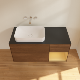 Тумба под раковину Villeroy & Boch Finion 120х50,1 см с подсветкой МДФ шпон грецкого ореха/стекло черное матовое F692HFGN