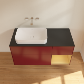 Тумба під раковину Villeroy & Boch Finion 120х50,1 см з підсвічуванням МДФ півонія матовий лак/скло чорне матове F692HFHB