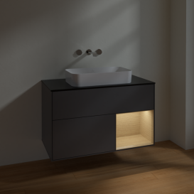Тумба под раковину Villeroy & Boch Finion 100х50,1 см с подсветкой МДФ антрацит матовый лак/стекло черное матовое F662PCGK