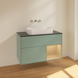 Тумба под раковину Villeroy & Boch Finion 100х50,1 см с подсветкой МДФ оливковый матовый лак/стекло черное матовое F662PCGM