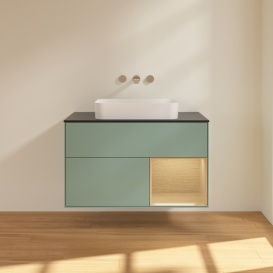 Тумба под раковину Villeroy & Boch Finion 100х50,1 см с подсветкой МДФ оливковый матовый лак/стекло черное матовое F662PCGM