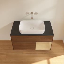 Тумба под раковину Villeroy & Boch Finion 100х50,1 см с подсветкой МДФ шпон грецкого ореха/стекло черное матовое F662PCGN