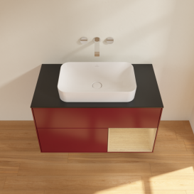 Тумба под раковину Villeroy & Boch Finion 100х50,1 см с подсветкой МДФ пион матовый лак/стекло черное матовое F662PCHB