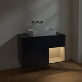 Тумба под раковину Villeroy & Boch Finion 100х50,1 см с подсветкой МДФ темно-синий матовый лак/стекло черное матовое F662PCHG