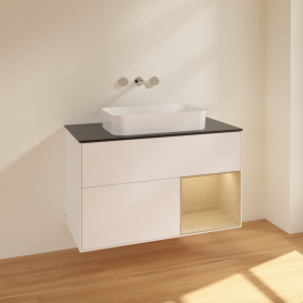 Тумба под раковину Villeroy & Boch Finion 100х50,1 см с подсветкой МДФ белый матовый лак/стекло черное матовое F662PCMT