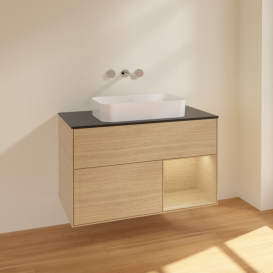 Тумба под раковину Villeroy & Boch Finion 100х50,1 см с подсветкой МДФ шпон дуба/стекло черное матовое F662PCPC