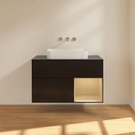 Тумба под раковину Villeroy & Boch Finion 100х50,1 см с подсветкой МДФ черный матовый лак/стекло черное матовое F662PCPD
