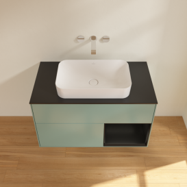 Тумба под раковину Villeroy & Boch Finion 100х50,1 см с подсветкой МДФ оливковый матовый лак/стекло черное матовое F662PDGM