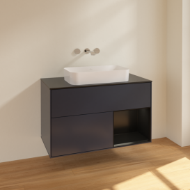 Тумба под раковину Villeroy & Boch Finion 100х50,1 см с подсветкой МДФ темно-синий матовый лак/стекло черное матовое F662PDHG