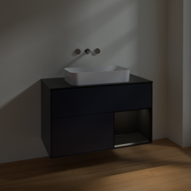 Тумба под раковину Villeroy & Boch Finion 100х50,1 см с подсветкой МДФ темно-синий матовый лак/стекло черное матовое F662PDHG