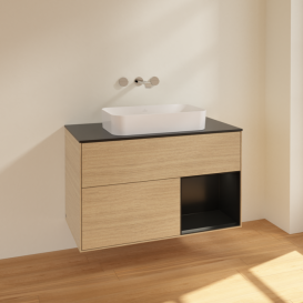 Тумба под раковину Villeroy & Boch Finion 100х50,1 см с подсветкой МДФ шпон дуба/стекло черное матовое F662PDPC