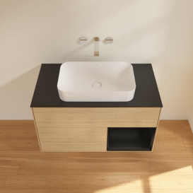 Тумба под раковину Villeroy & Boch Finion 100х50,1 см с подсветкой МДФ шпон дуба/стекло черное матовое F662PDPC