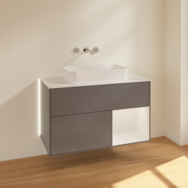 Тумба под раковину Villeroy & Boch Finion 100х50,1 см с подсветкой МДФ антрацит матовый лак/стекло белое матовое G661GFGK