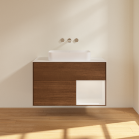 Тумба под раковину Villeroy & Boch Finion 100х50,1 см с подсветкой МДФ шпон грецкого ореха/стекло белое матовое G661GFGN