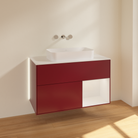 Тумба под раковину Villeroy & Boch Finion 100х50,1 см с подсветкой МДФ пион матовый лак/стекло белое матовое G661GFHB