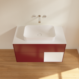 Тумба под раковину Villeroy & Boch Finion 100х50,1 см с подсветкой МДФ пион матовый лак/стекло белое матовое G661GFHB