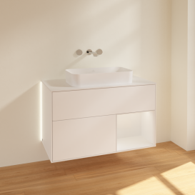 Тумба под раковину Villeroy & Boch Finion 100х50,1 см с подсветкой МДФ белый матовый лак/стекло белое матовое G661GFMT