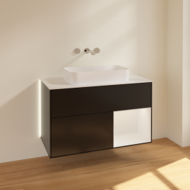 Тумба под раковину Villeroy & Boch Finion 100х50,1 см с подсветкой МДФ черный матовый лак/стекло белое матовое G661GFPD