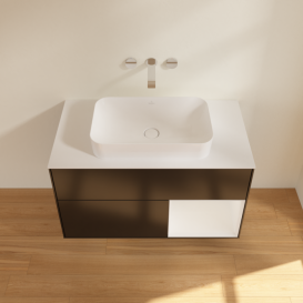 Тумба под раковину Villeroy & Boch Finion 100х50,1 см с подсветкой МДФ черный матовый лак/стекло белое матовое G661GFPD