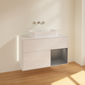 Тумба под раковину Villeroy & Boch Finion 100х50,1 см с подсветкой МДФ глянцевый белый лак/стекло белое матовое G661GKGF
