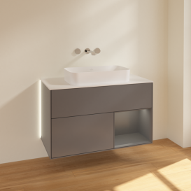 Тумба под раковину Villeroy & Boch Finion 100х50,1 см с подсветкой МДФ антрацит матовый лак/стекло белое матовое G661GKGK