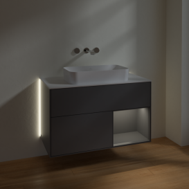 Тумба под раковину Villeroy & Boch Finion 100х50,1 см с подсветкой МДФ антрацит матовый лак/стекло белое матовое G661GKGK