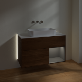 Тумба под раковину Villeroy & Boch Finion 100х50,1 см с подсветкой МДФ шпон грецкого ореха/стекло белое матовое G661GKGN