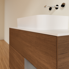 Тумба под раковину Villeroy & Boch Finion 100х50,1 см с подсветкой МДФ шпон грецкого ореха/стекло белое матовое G661GKGN