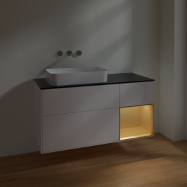 Тумба под раковину Villeroy & Boch Finion 120х50,1 см с подсветкой МДФ белый матовый лак/стекло черное матовое F692HFMT