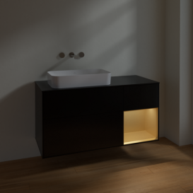 Тумба под раковину Villeroy & Boch Finion 120х50,1 см с подсветкой МДФ черный матовый лак/стекло черное матовое F692HFPD
