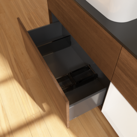 Тумба под раковину Villeroy & Boch Finion 120х50,1 см с подсветкой МДФ шпон грецкого ореха/стекло черное матовое F692MTGN