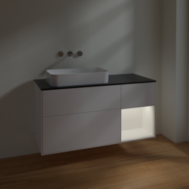 Тумба под раковину Villeroy & Boch Finion 120х50,1 см с подсветкой МДФ белый матовый лак/стекло черное матовое F692MTMT