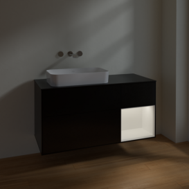 Тумба под раковину Villeroy & Boch Finion 120х50,1 см с подсветкой МДФ черный матовый лак/стекло черное матовое F692MTPD