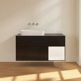 Тумба под раковину Villeroy & Boch Finion 120х50,1 см с подсветкой МДФ черный матовый лак/стекло черное матовое F692MTPD