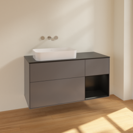 Тумба под раковину Villeroy & Boch Finion 120х50,1 см с подсветкой МДФ антрацит матовый лак/стекло черное матовое F692PDGK