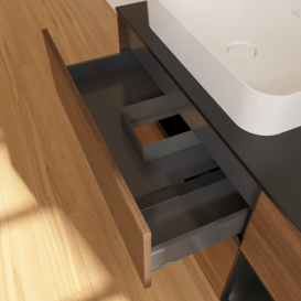 Тумба под раковину Villeroy & Boch Finion 120х50,1 см с подсветкой МДФ шпон грецкого ореха/стекло черное матовое F692PDGN