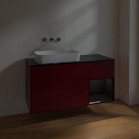 Тумба под раковину Villeroy & Boch Finion 120х50,1 см с подсветкой МДФ пион матовый лак/стекло черное матовое F692PDHB