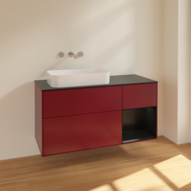 Тумба под раковину Villeroy & Boch Finion 120х50,1 см с подсветкой МДФ пион матовый лак/стекло черное матовое F692PDHB