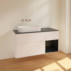 Тумба под раковину Villeroy & Boch Finion 120х50,1 см с подсветкой МДФ белый матовый лак/стекло черное матовое F692PDMT