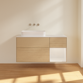 Тумба под раковину Villeroy & Boch Finion 120х50,1 см с подсветкой МДФ шпон дуба/стекло белое матовое F691GFPC