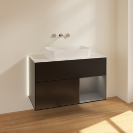 Тумба под раковину Villeroy & Boch Finion 100х50,1 см с подсветкой МДФ черный матовый лак/стекло белое матовое G661GKPD