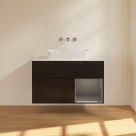 Тумба под раковину Villeroy & Boch Finion 100х50,1 см с подсветкой МДФ черный матовый лак/стекло белое матовое G661GKPD