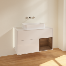 Тумба под раковину Villeroy & Boch Finion 100х50,1 см с подсветкой МДФ глянцевый белый лак/стекло белое матовое G661GNGF